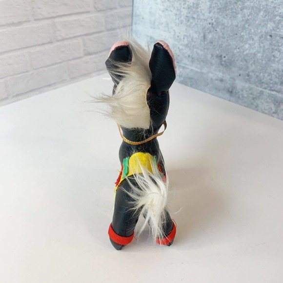 Vintage Black Leather Horse Donkey Toy Figure Felt 7 Inches - Picture 4 of 7